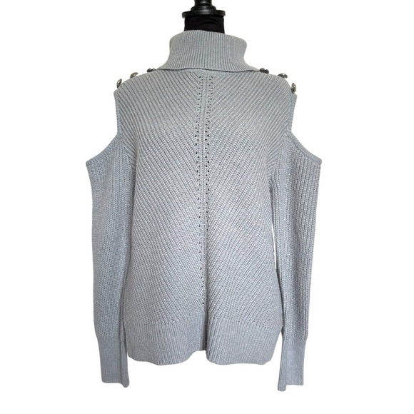 INC International Concepts Woman’s Small Light Gray Cold Shoulder Sweater - Picture 2 of 8